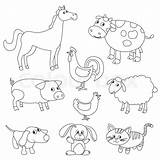 Animals Farm Outline Coloring Cartoon Cute Pages Animal Drawing Book Birds Drawings Outlines Vector Template Baby Sketch Colouring Deer Face sketch template