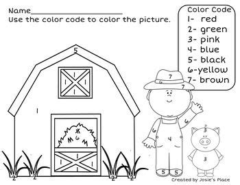 farm color  number picture  color recognition sheet farm
