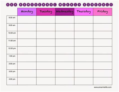 homeschool schedule template daily printable schedule template