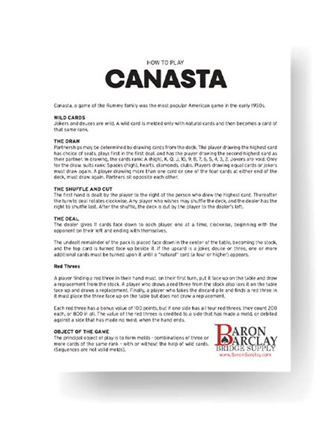 printable canasta rules
