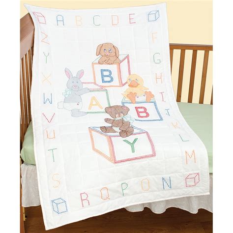 jack dempsey baby blocks stamped cross stitch crib quilt top
