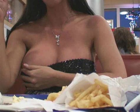chick flashing in a fast food restaurant public porn