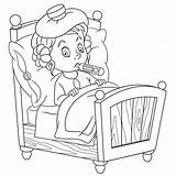 Cartoon Girl Sick Bed Lying Coloring Fever Clip Ill Illustrations Vector sketch template