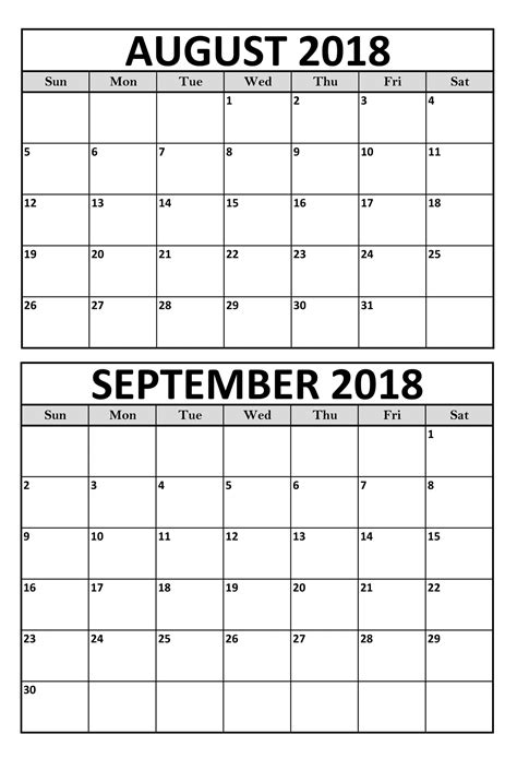 printable august  september calendar  calendar printable