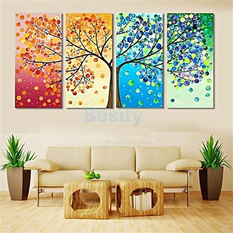 panels season trees canvas print wall art painting picture home hall