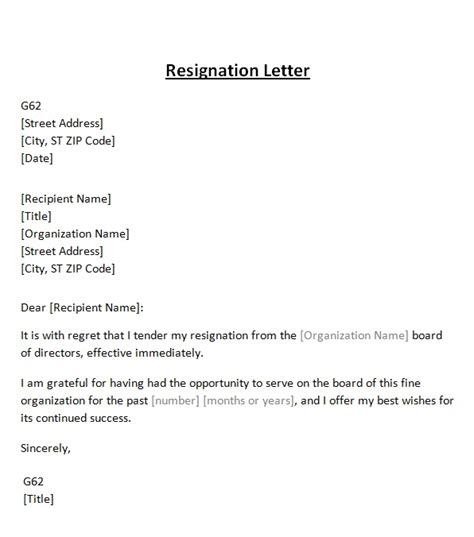 resignation letter  board template sample