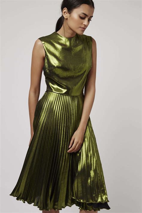 Metallic Pleated Midi Dress Beautiful Casual Dresses Couture Evening