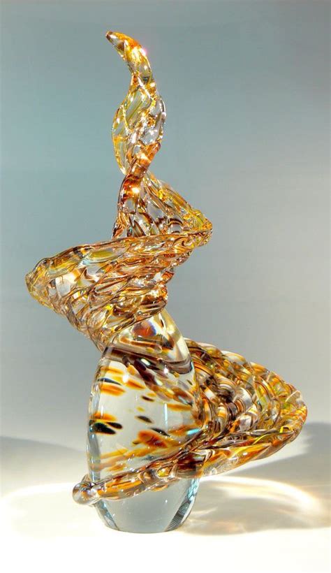 Glass Art Sculpture Abstract And Fluid Auburn Spiral Blown Glass