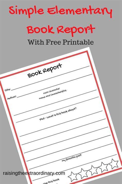 simple elementary book report  printable raising