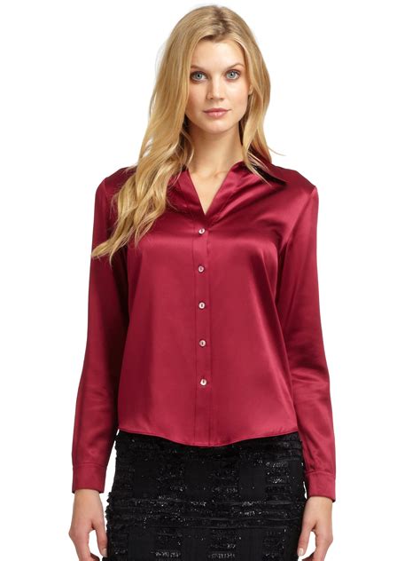 Lafayette 148 New York Silk Satin Blouse In Red Berry Lyst Bluse