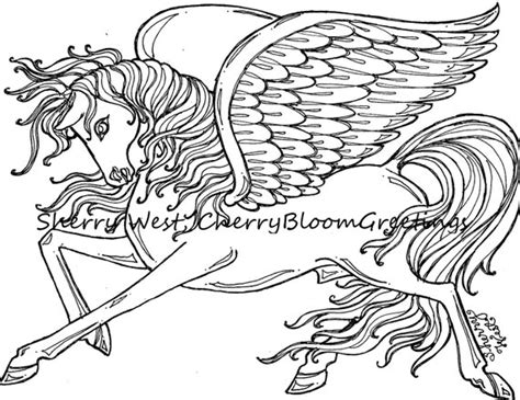 pegasus winged horse adult coloring page sherry west drawing