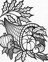 Coloring Thanksgiving Pages Cornucopia Harvest Printable Color Fall Food Clipart Turkey Sheets Kids Adults Autumn November Print Books Library Sheet sketch template