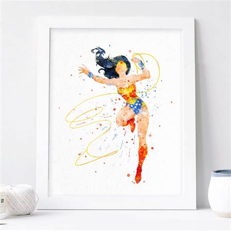 Wonder Woman Poster Watercolor Superhero Wall Art