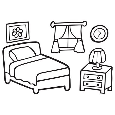 single cute bedroom coloring page  kids  toddlers  vector