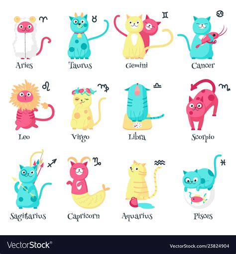 cute cat zodiac signs isolated royalty  vector image
