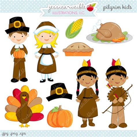 pilgrim kids cute digital clipart commercial   etsy