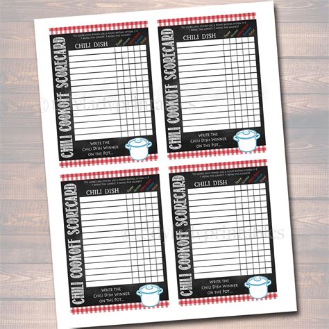 chili cookoff scorecards family picnic holiday digital bbq printable