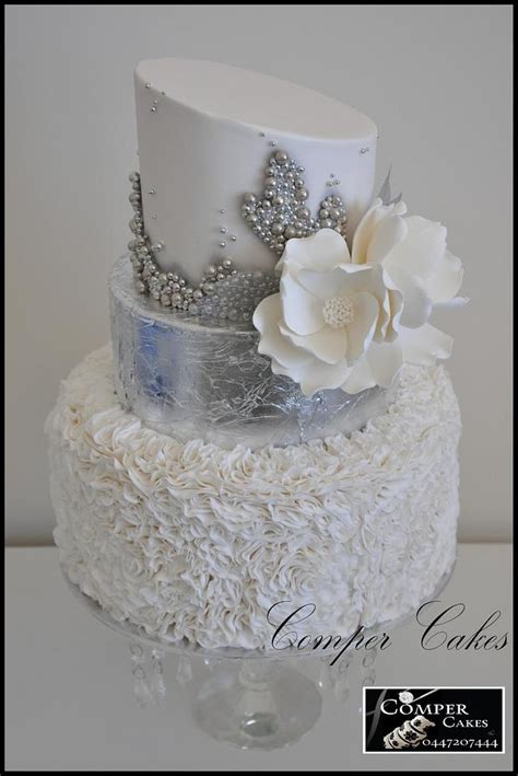 white  silver ruffle wedding cake cake  comper cakesdecor