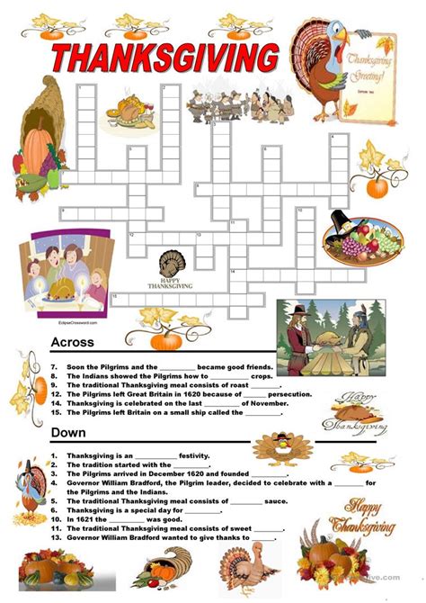 thanksgiving worksheet  esl printable worksheets   teachers