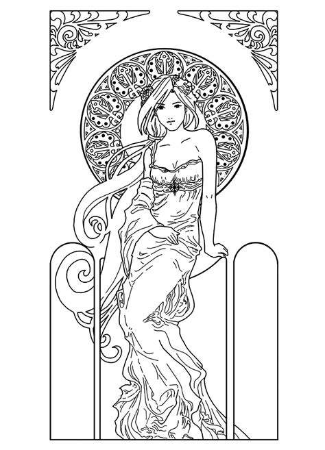 drawing   woman art nouveau style coloring pages coloring books