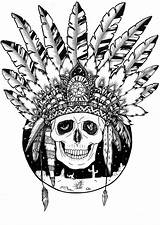 Native American Skull Indian Coloring Pages Adult Doodle Read Deviantart sketch template