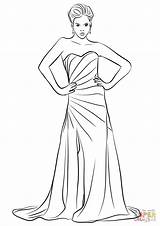 Coloring Pages Dress Long Formal Strapless Printable sketch template