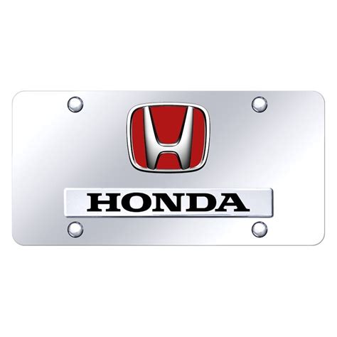 autogold dhonrcc chrome license plate   chrome red honda logo  emblem