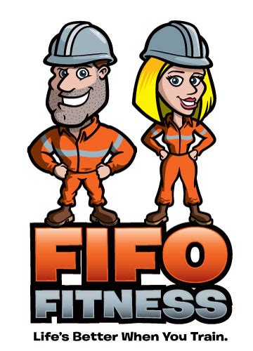 Cartoon Construction Worker Man And Woman Logo Fifo Fitness • Coghill