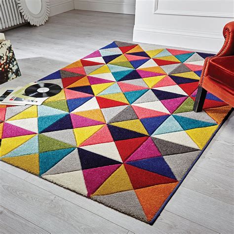 quality handcarved geometric design rainbow multi coloured rug   sizes carpet
