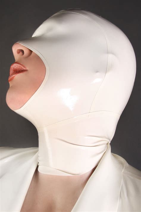 Sexy White Rubber Latex Hood Mask Half Face Cover Open Mouth Nose In