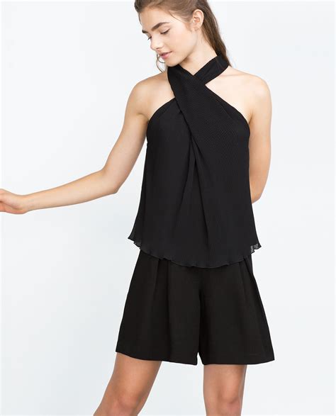 blouses halterneck halter neck top sleeveless top pleated tops  zara outfit goals