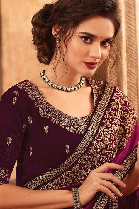 buy burgundy embroidered silk saree    diva