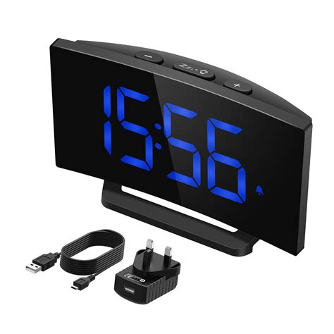 digital alarm clock bright large display bedside mains powered snooze
