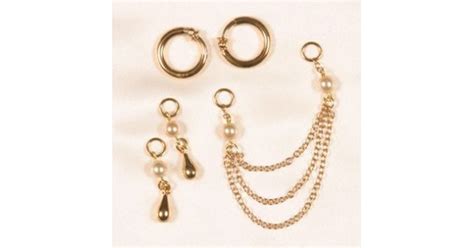 white pearls and gold hoop non piercing labia jewelry ring set