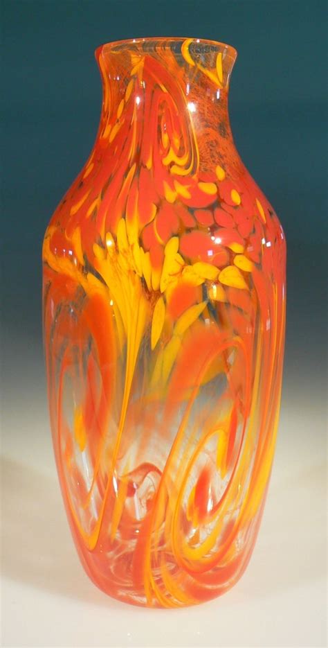Hand Blown Glass Art Vase Is Tall And Elegant With Bright