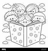 Book Coloring Kids Reading Stock Illustration Group Children Together Big Alamy Vector Getdrawings Drawing sketch template