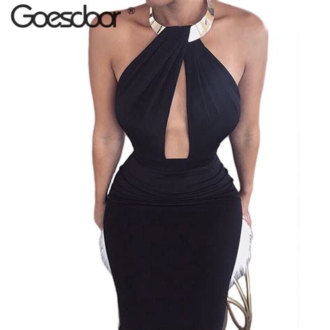 goesdoor hollow out halter party dresses women backless sexy dress