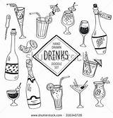Drinks Coloring Cocktails Doodle Cocktail Drawn Hand Wine Beverages Vector Icons Set Isolated Background Glass Juice Water Bottles Shutterstock Stock sketch template