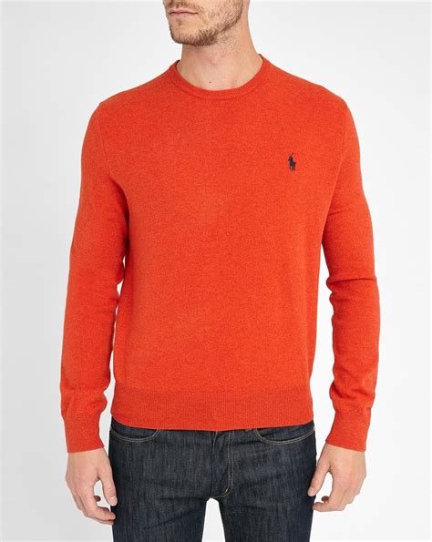 polo ralph lauren orange lambswool  neck sweater  orange  men