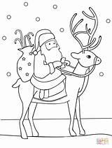 Reindeer Santa Coloring Pages Riding Printable Flying Drawing Claus Click sketch template