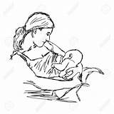 Drawing Feeding Mother Getdrawings Sketch Sitting Baby Drawings sketch template