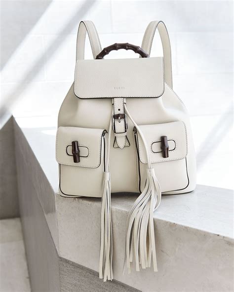 Gucci Bamboo Sac Leather Backpack White Leather