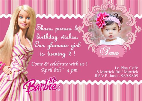 birthday invitations card pictures barbie birthday