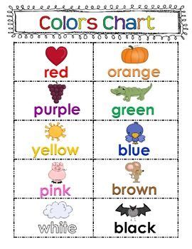 colors chart  full page posters teaching colors kindergarten