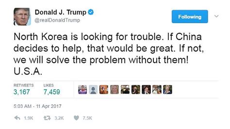 trump tweets  north korea    trouble  signs  message usa