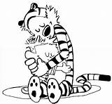 Calvin Hobbes Coloring Pages Hugging Sheet Embracing Printable Line Clipart Clipartmag Children Sheets Small Getdrawings Getcolorings Deviantart sketch template