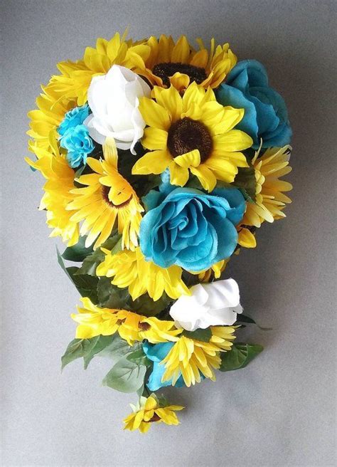 sunflower bouquet cascade sunflower turquoise bouquet