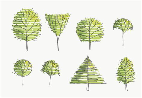 hand drawn tree elevations set    architecture