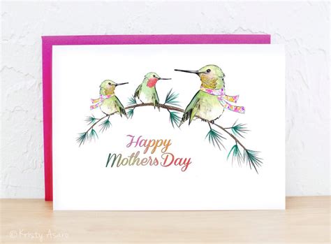 hummingbird family mothers day card  pastelsbykristy  etsy
