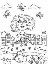 April Coloring Pages Spring Kids Scene sketch template